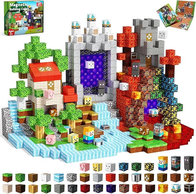240 PCS Magnetic Blocks - Magnetic Building Block, Stacking Magnet Building Cubes for Kids, Magnetic Construction Toy for Boy Girl, STEM Montessori Sensory Toy Ages 3-12 Years Old Easter Birthday Gift