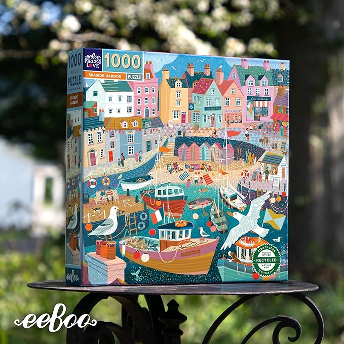eeBoo 1000 Piece Puzzle - Seaside Harbor Jigsaw Puzzle for Adults, Square 23" x 23" Made with Recycled Board & Vegetable-Based Ink