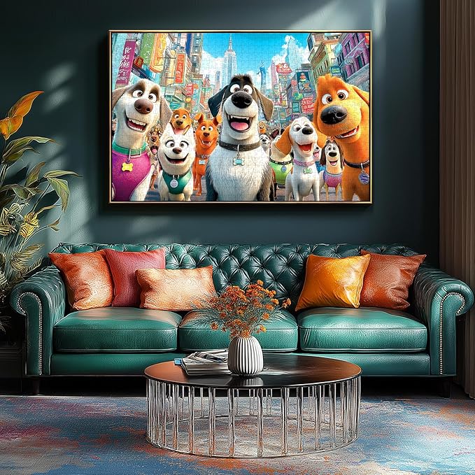 Blueforest 1000 Piece Jigsaw Puzzle for Adults - Joyful City Dog Squad Cartoon Art, 27.5x19.7 Inches Premium Cardboard Puzzles for Relaxation & Home Decor