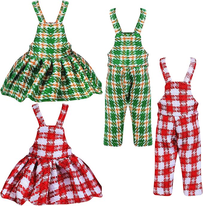Hungdao 4 Pcs Christmas Doll Clothes Christmas Accessories Doll Clothing Red Green Plaid Dress Holiday Outfits for Boys Girls Xmas Party Supplies