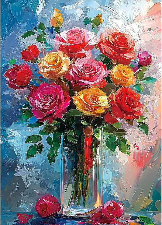 1000 Piece Puzzles for Adults, Rose Flowers Jigsaw Puzzles 1000 Pieces for Adults Oil Painting Floral Art Design with Letters On Back for Family Challenging Decor Great Gift, 27.5 x 19.7 Inch