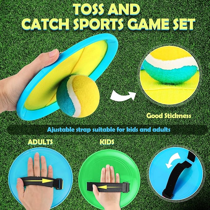 Charniol Kids Toys Toss and Catch Game Set Beach Game Outdoor Ball Sports Games Toss and Catch Ball Nylon Toys for Kids Adults (Blue Yellow,Blue Green,12 Paddles 6 Balls)