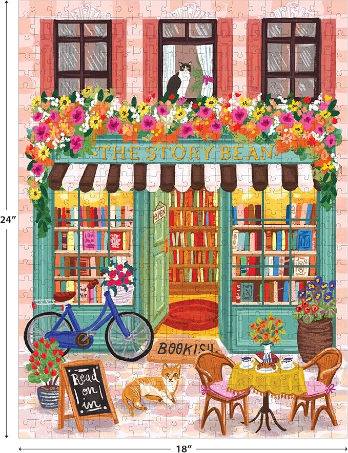 RoseArt - Vertical Visions - The Story Bean - 500 Piece Jigsaw Puzzle - Café and Book Store Puzzle for Adults