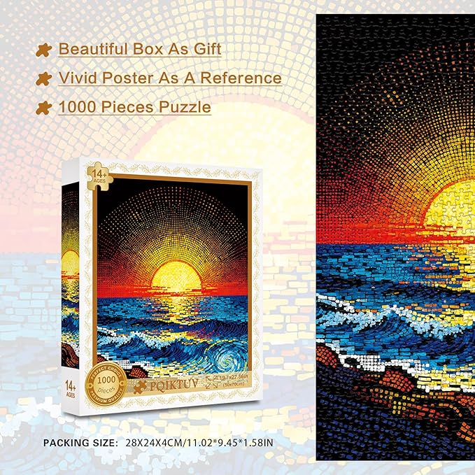 Puzzles for Adults 1000 Pieces with Letters on Back Jigsaw Puzzles Sunset Nature Puzzle Wall Decor Impossible Puzzle Funny Gift for Valentine Friends (27.56x19.7 Inch)