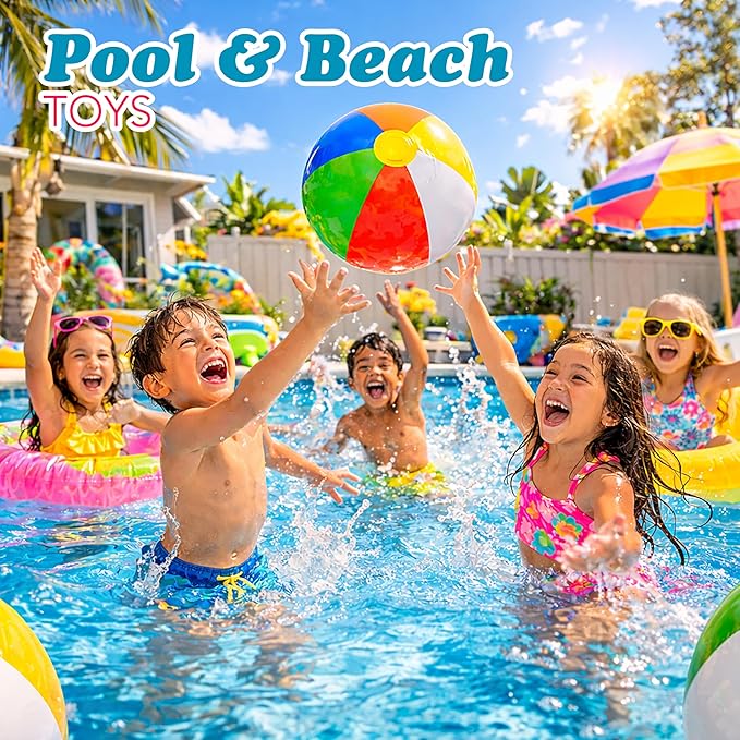 4E's Novelty 24 Pack -16 Inch Inflatable Beach Balls Bulk 24 - Birthday Pool Party Favors for Kids, Summer Goodie Bags Easter Basket Stuffers Toys, End of Year Student Gifts for Class