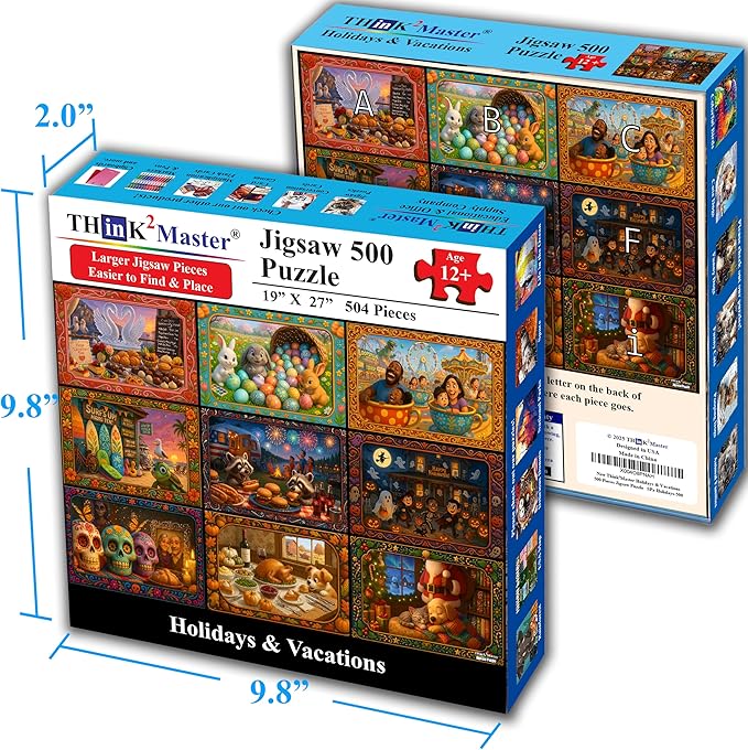 Think2Master Holiday Collage 500 Pieces Very Large Pieces Jigsaw Puzzle: 13+, Teens, Adults & Seniors. A Year of Celebration an Excellent Present for Birthdays, Christmas. Size: 26.8” X 18.9”