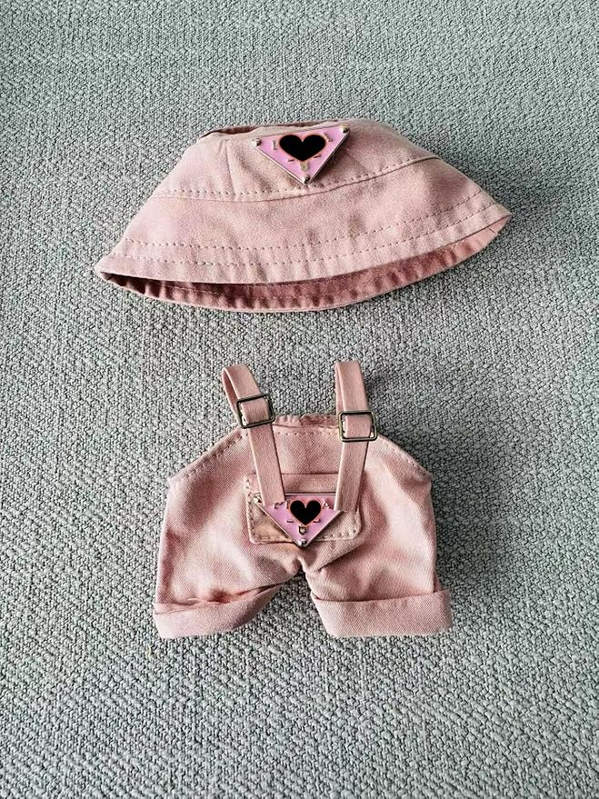Clothes for 6.7" / 17cm Doll – Premium LABUBU Pink Overalls Outfit with Miniature Accessories (Doll Not Included)