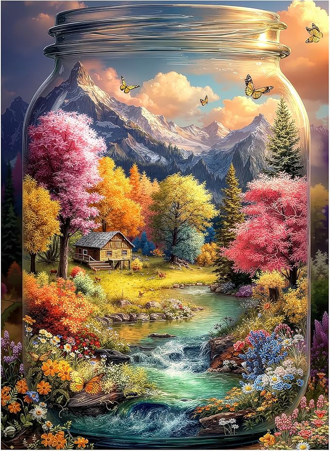 500 Piece Puzzles for Adults, World in a Bottle Landscape Fall Scenery Jigsaw Puzzle, Cardboard Puzzle with Letters on Back for Game Nights & Home Decor, 15×20 Inch
