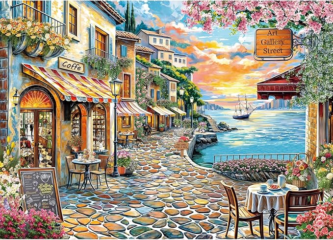 1000 Piece Puzzle for Adults, Jigsaw Puzzle 1000 Pieces for Adults, Challenging Family Games Holiday Party Gifts -1:1 Poster Interlock Perfectly Letter on Back-Coastal Town