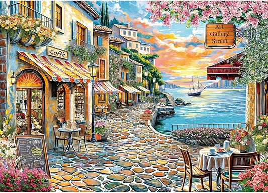 1000 Piece Puzzle for Adults, Jigsaw Puzzle 1000 Pieces for Adults, Challenging Family Games Holiday Party Gifts -1:1 Poster Interlock Perfectly Letter on Back-Coastal Town