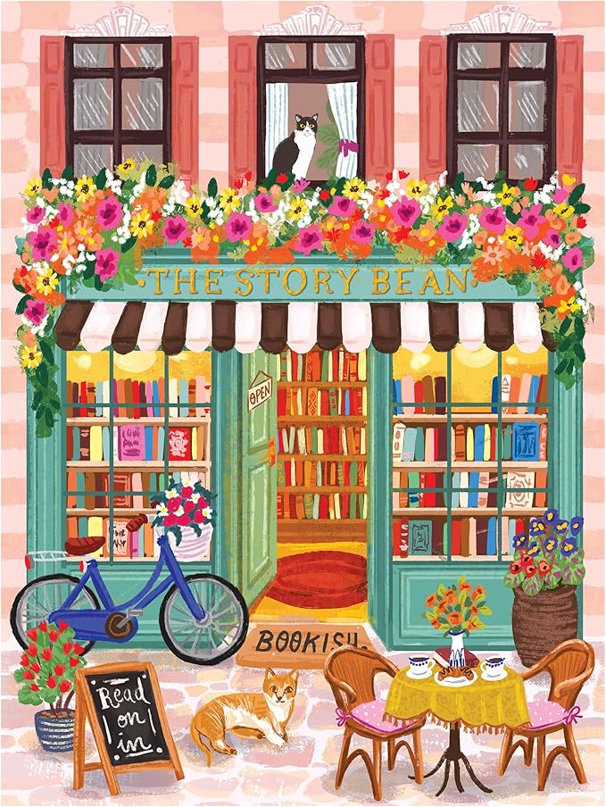 RoseArt - Vertical Visions - The Story Bean - 500 Piece Jigsaw Puzzle - Café and Book Store Puzzle for Adults