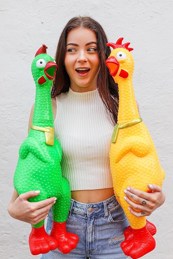 Animolds Hug Me Giant Rubber Chicken- Huge Stress Relief Screaming Chicken Toy | Screams Up to 45 Seconds- Novelty Gag and Prank Toys | Funny Toys Gifts for Christmas Stocking Stuffers for Kids Adult