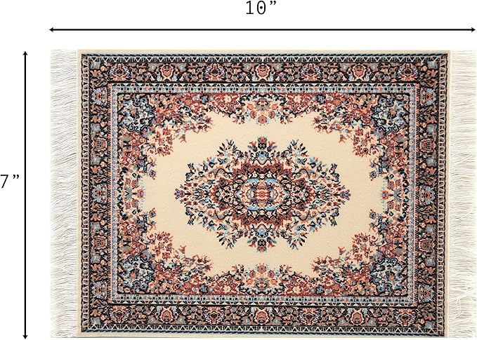 Set of 2 Dollhouse Area Rugs – Miniature Carpet Accessories for Doll Houses, 10 x 7 Inch Rectangular Floor Décor, Oriental Style