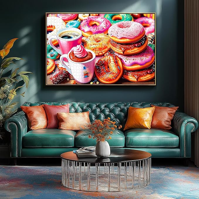 Delicious Donut Food 1000 Piece Puzzle for Adults, Fun Puzzles for Adults 1000 Pieces with HD Print & Poster, 27.5” X 19.7“ Dust Free, for Gifts Halloween Christmas Family Games Lovers