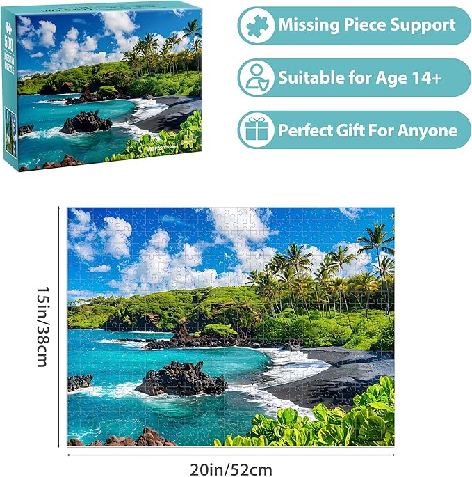 500 Piece Puzzles for Adults, Beach Jigsaw Puzzle 500 Pieces, Seaside Puzzles 500 Pieces for Adults, Ocean Jigsaw Puzzle, Funny Challenging Great Gift for Family Friends, 21 x 15 in
