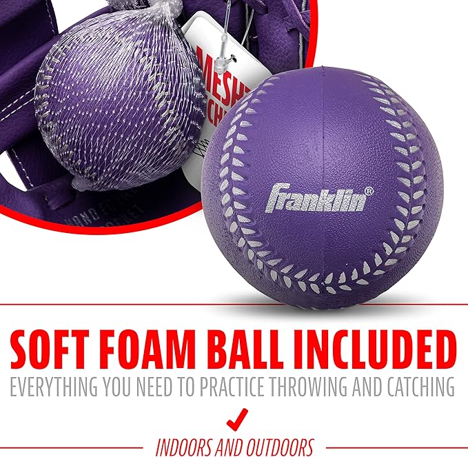 Franklin Sports Kids Baseball Glove + Foam Ball Sets - Meshtek Youth Teeball Gloves for Kids + Toddlers - Left + Right Hand Throw - 9.5" Inch