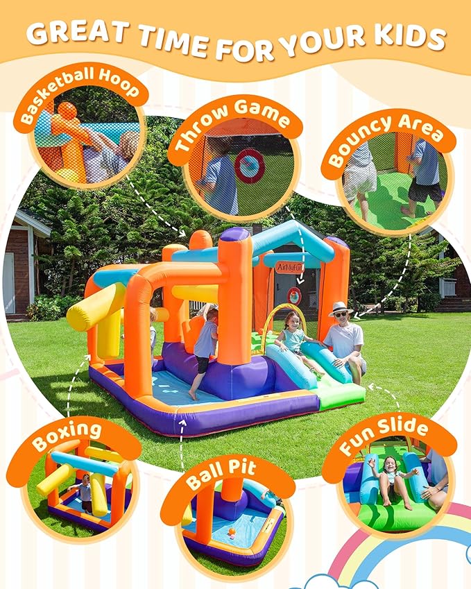 Bounce House & Inflatable Castle for Kids - Heavy Duty Indoor/Outdoor Playground Fun with Jumping Area, Slide, Ball Pit & Backyard Castle