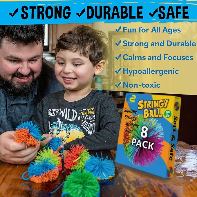 Easter Basket Stuffers - Stringy Balls & Sensory Toys 8 Pack - Easter Egg Fillers for Ages 3 4 5 6 7 8 + Easter Gifts for Kids - Best Toddler Fidget Toys for Boys & Girls - Monkey Balls Fidget Toys