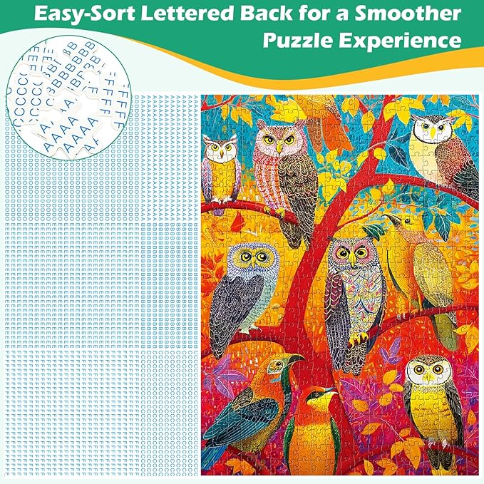 2 Pack 500 Piece Puzzles for Adults,Country Jigsaw Puzzles 500 Pieces,Owl Forest Puzzles for Adults Jigsaw Puzzles Sets Puzzle with Letters on Back Challenging Puzzles Family Game Gift Toy