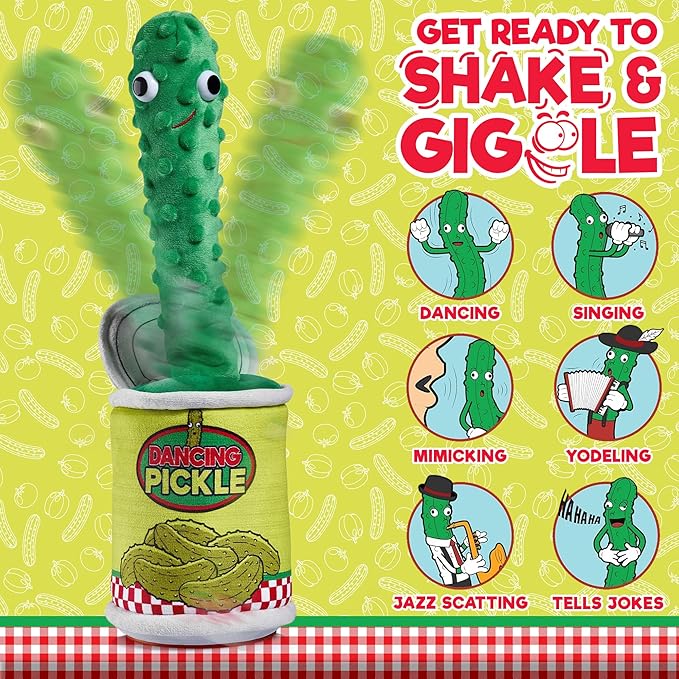Gagster Dancing Pickle – Sings, Repeats What You Say & Tells Jokes – Hilarious Electronic Yodeling Pickle – Dance, Weird Random Stuff for Anyone Who Loves Funny Gag Gifts