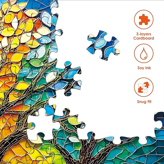 GUEETIC® Stained Glass Puzzle Tree of Life Puzzles for Adults 1000 Pieces, Impossible Hard Difficult Challenging Puzzles for Adults, Colorful Mosaic Tree of Life Jigsaw Puzzle 1000 Pieces