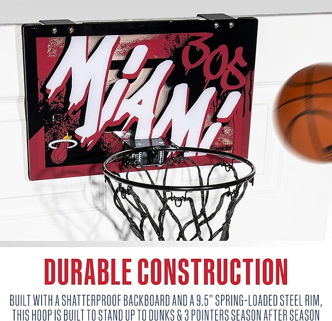 Franklin Sports NBA Team Over the Door Basketball Hoops - Kids Indoor Mini Basketball Hoop + Ball Set - NBA Fan Mini Hoops