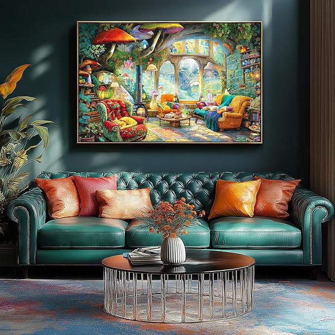 Fantasy Mushroom Living 1000 Piece Puzzle for Adults, Fun Puzzles for Adults 1000 Pieces with HD Print & Poster, 27.5 * 19.7 in Dust Free, for Gifts Halloween Christmas Family Games Lovers
