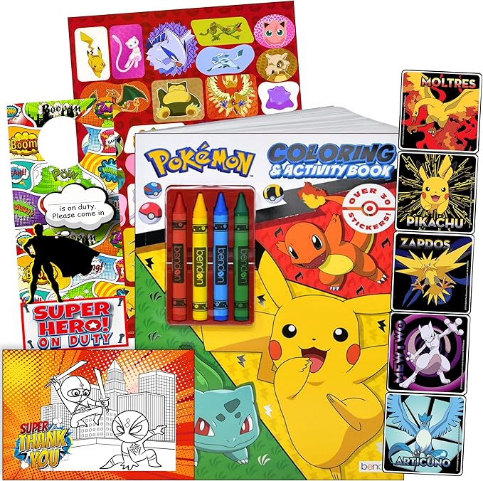 Bendon Pokemon Stickers Activity Set with Pokemon Coloring Book with Stickers, Reward Sticker Set, Craft Door Hanger