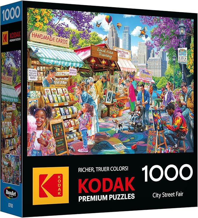RoseArt - Kodak Premium - City Street Fair - 1000 Piece Jigsaw Puzzle for Adults, Vibrant Vendors Artwork - Made in USA