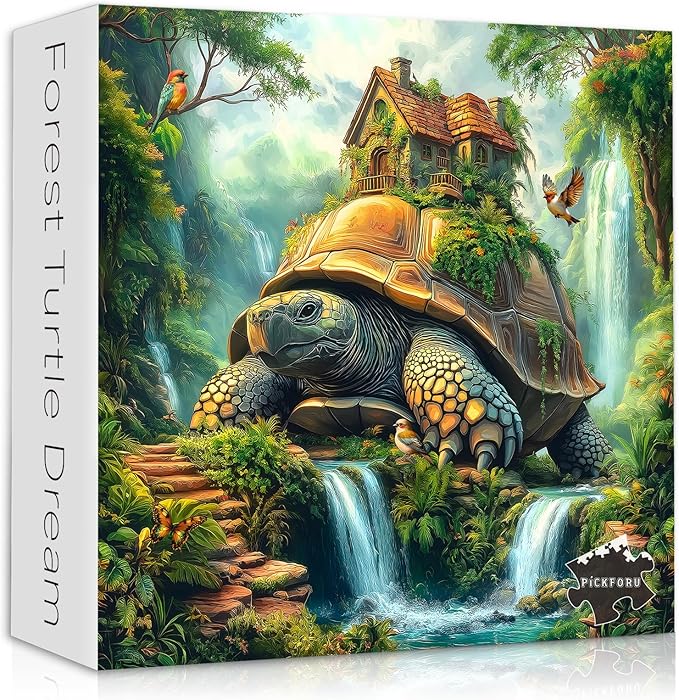 Sea Turtle Puzzles for Adults 1000 Pieces, Nature Fantasy Puzzle Featuring Giant Turtle with Treehouse Bird,Forest Animal Jigsaw Puzzles 1000 Pieces Scenic Landscape Puzzles