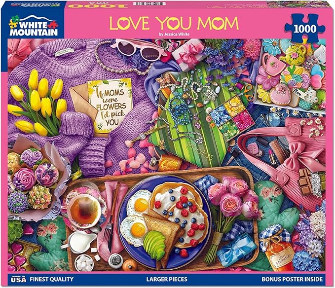 White Mountain 1000 Piece Jigsaw Puzzle Mother's Day Collage Puzzles with Large Pieces, Gift for Adults and Family 24"x30" - Love You Mom