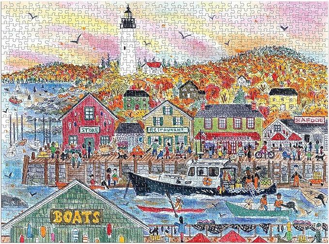 Galison Michael Storrings Autumn by The Sea 1000 Piece Puzzle from Galison - 27" x 20" Beautifully Illustrated Puzzle, Thick & Sturdy Pieces, Perfect Activity for Chilly Fall Weather!