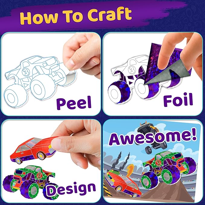 stargo 2 Pack – Foil Art Kit for Kids, Fun Craft Set with Stickers & Foil Sheets – Creative Arts & Crafts Activities for Gifts, Birthday Party, Girls, Boys Ages 4-8, 4-6, 5 6 7 8