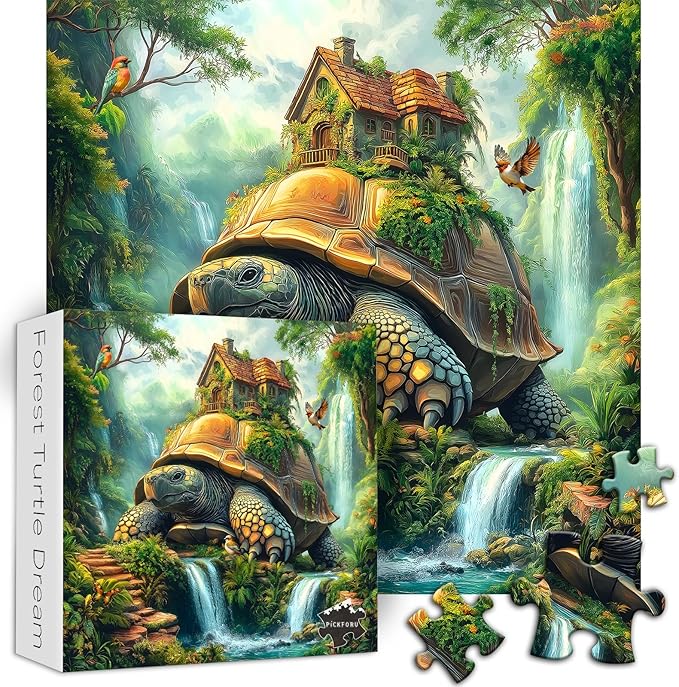 Sea Turtle Puzzles for Adults 1000 Pieces, Nature Fantasy Puzzle Featuring Giant Turtle with Treehouse Bird,Forest Animal Jigsaw Puzzles 1000 Pieces Scenic Landscape Puzzles