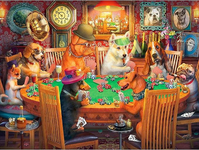 White Mountain 500 Piece Jigsaw Puzzle Funny Animal Puzzles with Large Pieces Gift for Adults and Family 18"x24" - Poker Dogs
