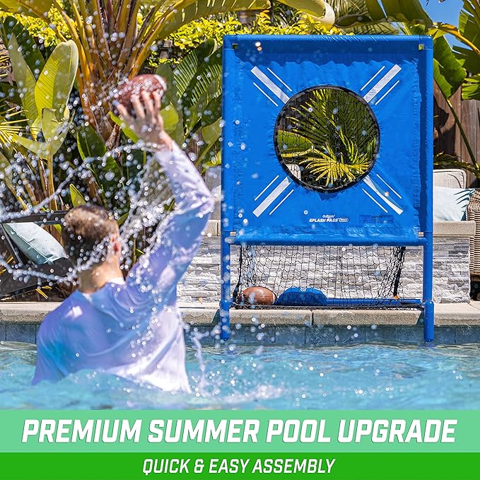 GoSports Splash Pass PRO Pool Football Game - Includes 4 Footballs, 4 Baseballs, and Ball Pump