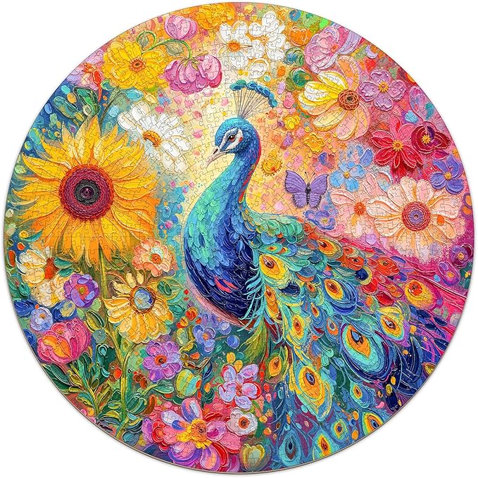 Flower Puzzles for Adults 1000 Pieces, Round Peacock Jigsaw Puzzles 1000 Pieces, Impossible Difficult Hard Challenging Puzzles for Adults, Art Puzzle for Home Decor (26.5 * 26.5in)