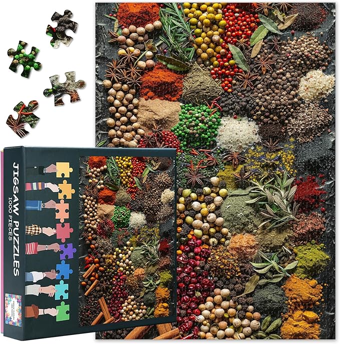 Puzzles for Adults 1000 Pieces, Colorful Spices and Herbs Jigsaw Puzzles, Adult Puzzle for Adults, Educational Fun Games or Toys for Elders Friends 20X27 INCH