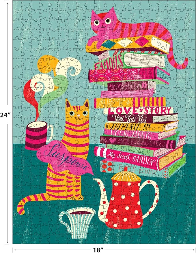 RoseArt - Cozy Cats 500 Piece Double-Sided Jigsaw Puzzle – Matte & Glossy Sides – Cat Puzzle for Adults - 2-in-1 Puzzle with Bonus Poster