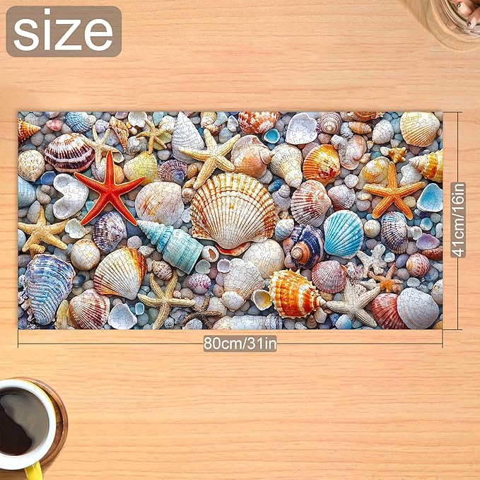 Bimkole Seashell Puzzles for Adults 1000 Pieces, Starfish Paper Jigsaw Puzzle 1000 Pieces - Fun and Challenging Family Decoration Puzzle Great Gift Idea, Finished Size is 31.5 x 16.14 in