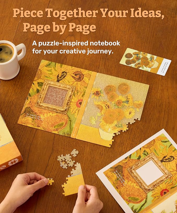 PieceRelax A5 3D Puzzle Journal for Adults, 300 Piece Plastic Jigsaw Book Cover (Includes Notebook) - Van Gogh - Sunflowers, Unique Gift [YA1064]