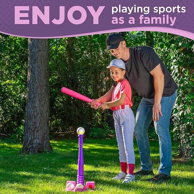 TOMLEON T Ball Stand for Girls 3-5, 5-8. Baseball Set Includes 6 Large Balls, an Adjustable Tball Batting Tee, and a Storage Net. Kids Bat and Ball, T-Ball Sets for Kids