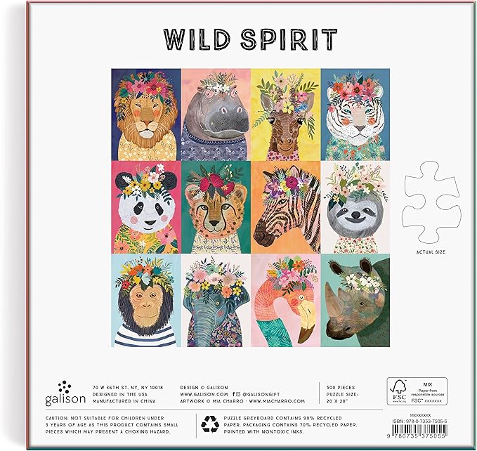 Galison Wild Spirit 500 Piece Puzzle from Galison - 20" x 20" Beautifully Illustrated Puzzle, Thick & Sturdy Pieces, Fun and Challenging Activity for Adults, Makes a Wonderful Gift!