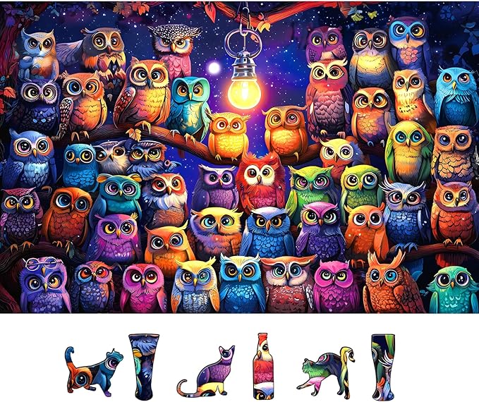 Owl Family 500 Piece Puzzles for Adults, Challenging Colorful Owl Jigsaw Puzzles with Letter for Family Game Night Decoration Gift (23"x15")