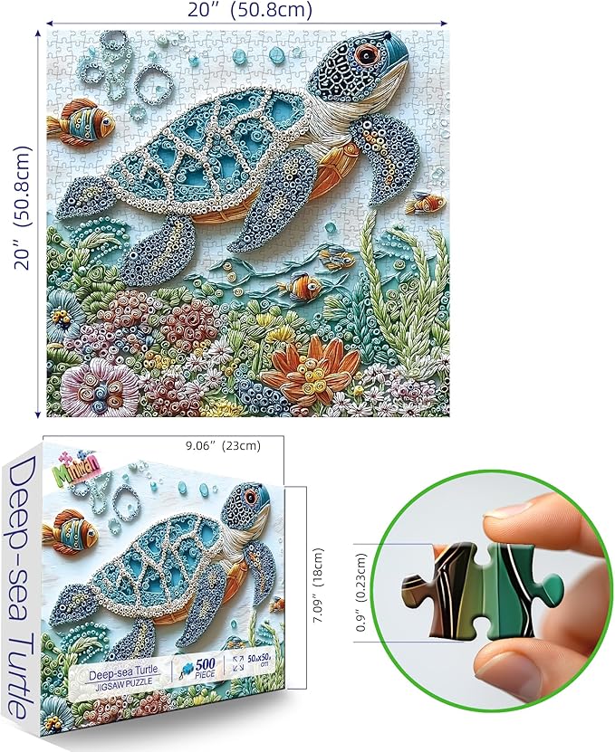 Deep Sea Turtle 500 Piece Puzzles for Adults, Hard Challenge Art Jigsaw Puzzles, for Gifts Birthday Party Family, 20 * 20 inch Dust Free Puzzle