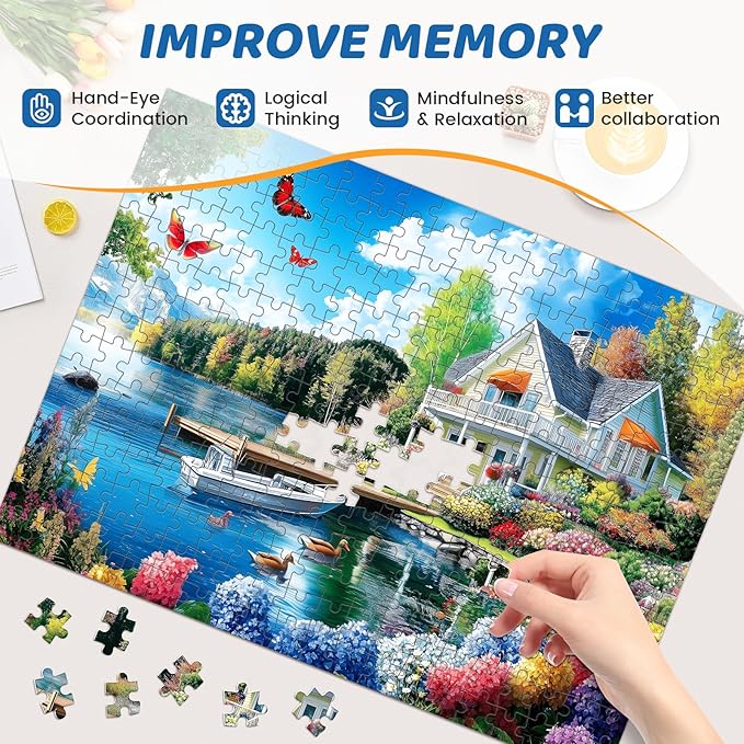 300 Pieces Puzzles for Adults | Lake House Jigsaw Puzzles | Large 300 Piece Puzzle for Children Adults Seniors | Sturdy,Safe | Engaging & Educational Toys Great Gift for Boys Girls 20.5 x 15 in