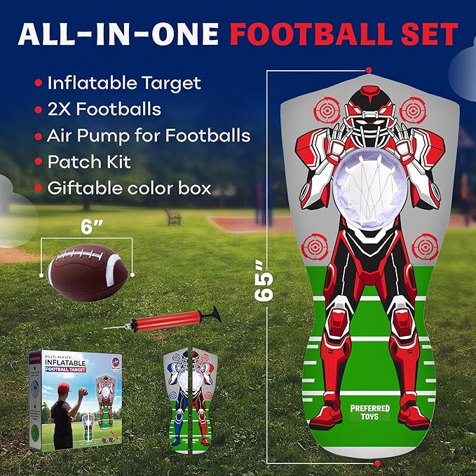 65” Inflatable Football Target Net Toss Game - Double-Sided Throwing Practice Football Stuff with Mini Balls - Backyard Tailgate Party Sports Toy for Kids & Adults