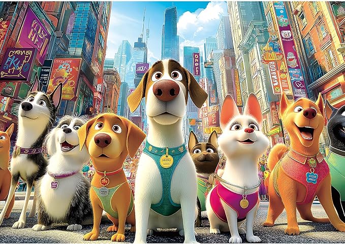 Blueforest 1000 Piece Puzzle for Adults - Cartoon City Pet Squad Art, 27.5x19.7 Inches Premium Jigsaw Puzzle for Game Nights Relaxation & Home Decor