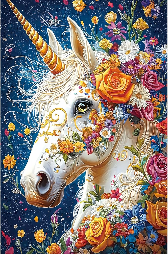 Magical Unicorn Puzzle for Adults 500 Pieces Floral Fantasy Animal Enchanted Fairy Tale Art Jigsaw Puzzle with Letters on Back Perfect Challenging Game Night for Adults, Seniors & Family
