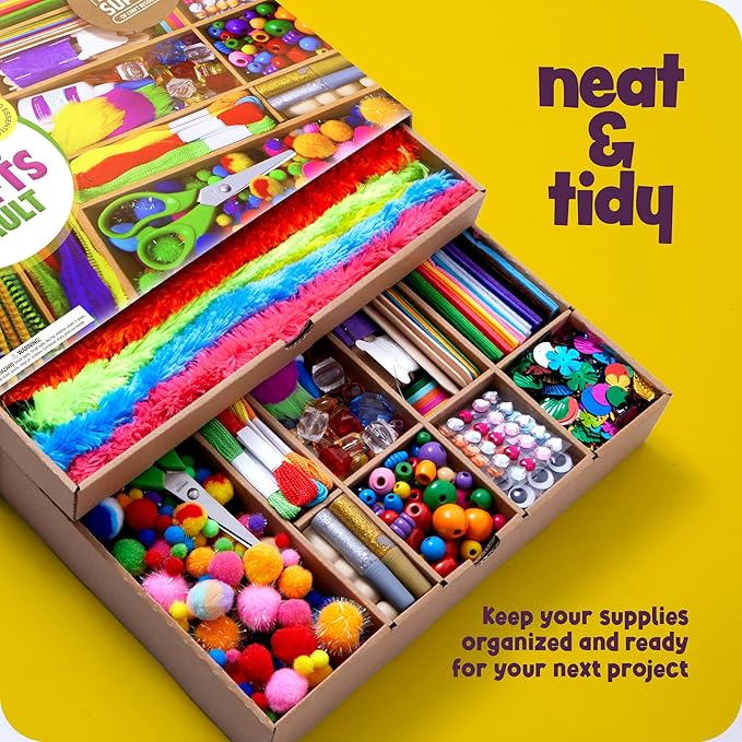 Dan&Darci Arts and Crafts Vault - Craft Supplies Kit in a Box - Easter Gift for Kids Ages 4 5 6 7 8 9 10 11 & 12 Year Old Girls & Boys - Crafting Set Kits - Gift Ideas for Kid Art Activity Gifts